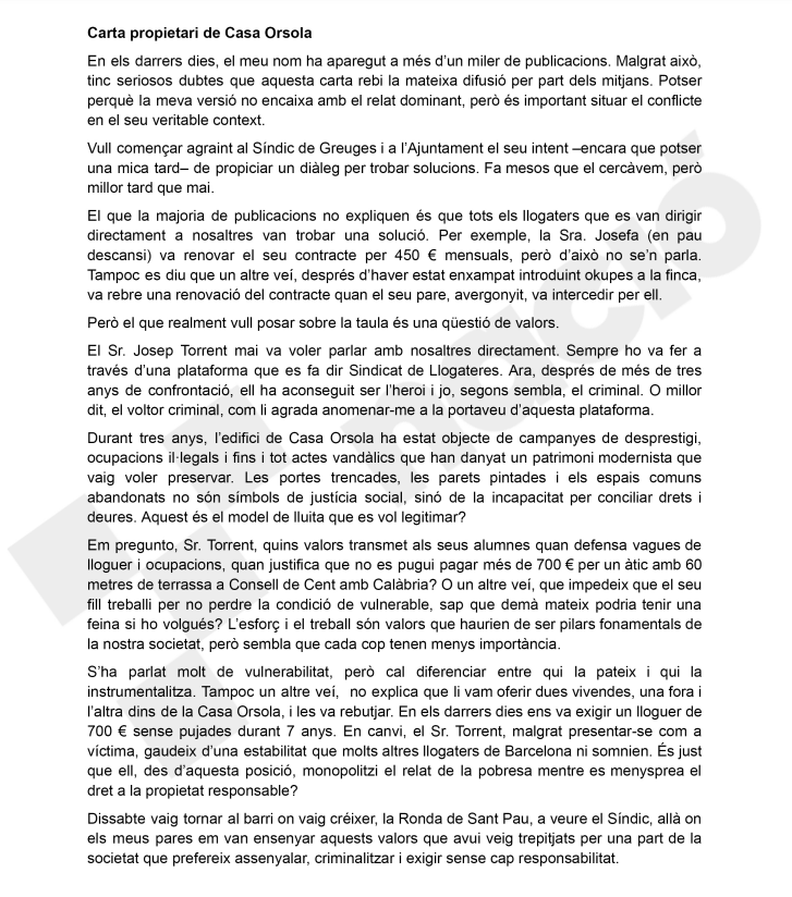 naciodigital's tweet photo. 🔴🔴 #ÚltimaHora | El propietari de la Casa Orsola planteja ara vendre's la finca i denuncia «insults i atacs»

La carta íntegra d'Albert Ollé, avançada a Nació

✍️ Ho explica @davidcobo_

https://t.co/XDc8wBxIR7 https://t.co/wRP0R1XGxx