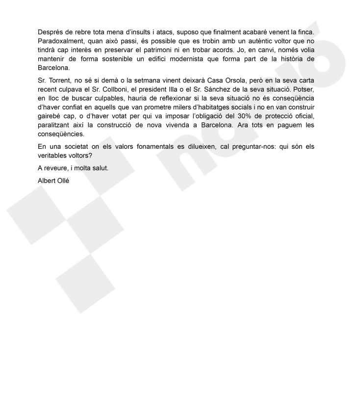 🔴🔴 #ÚltimaHora | El propietari de la Casa Orsola planteja ara vendre's la finca i denuncia «insults i atacs»

La carta íntegra d'Albert Ollé, avançada a Nació

✍️ Ho explica <a href="/davidcobo_/">David Cobo</a>

naciodigital.cat/societat/propi…