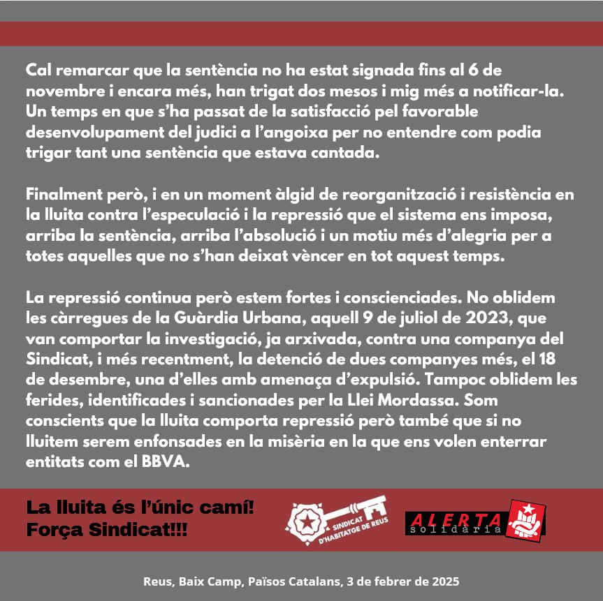 🥳🎉ABSOLUCIÓ PER A LES NOU ACUSADES D'HAVER OKUPAT UNA SEU DEL <a href="/bbva/">BBVA</a> ‼️ 

😎#LaCol·lectiva és nostra! Victòria!🔥

💪🏾#ForçaSindicat‼️
