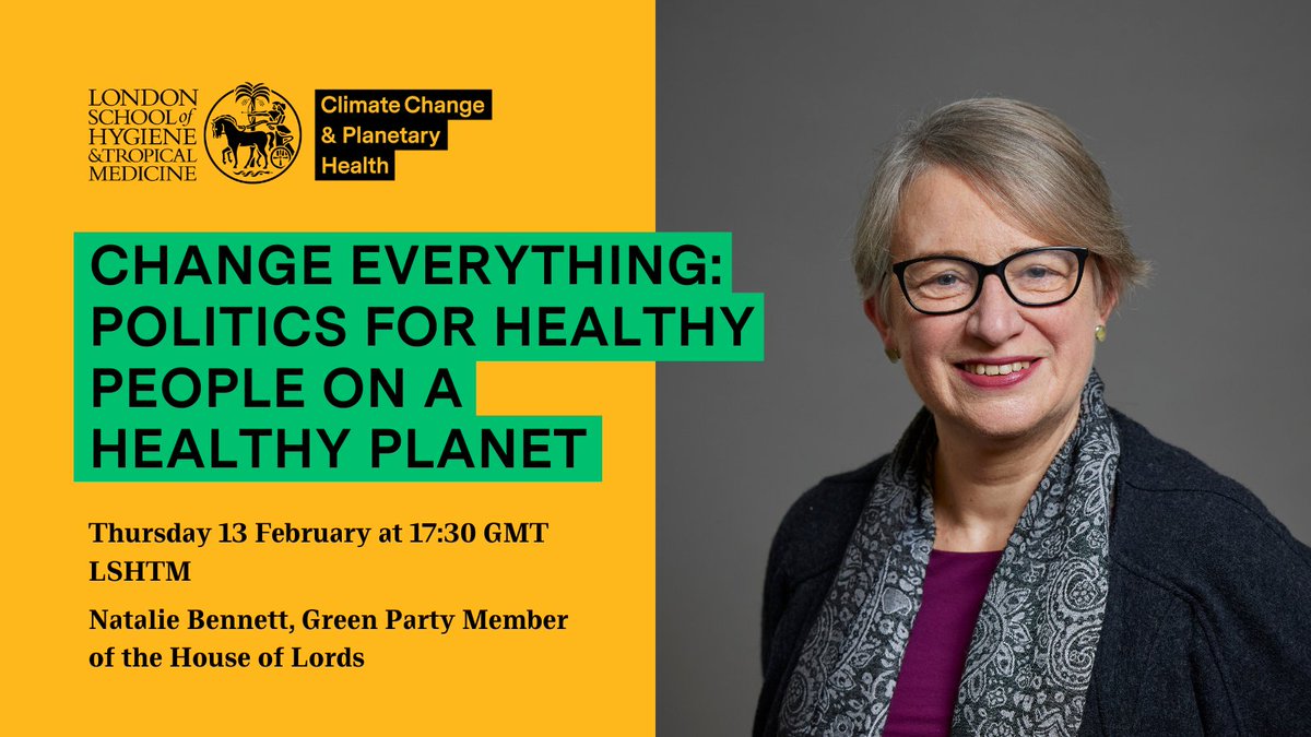 LSHTM_Planet's tweet photo. 📣Join us next week to hear Natalie Bennett, Green Party member of the House of Lords, explore bold ideas for building a sustainable, equitable future, inspired by her book: Change Everything

🗓️13 February
⏰17:30 GMT
📍In person @LSHTM 

Find out more👉https://t.co/tx27jew4wy https://t.co/Wy2dJ8AuAF