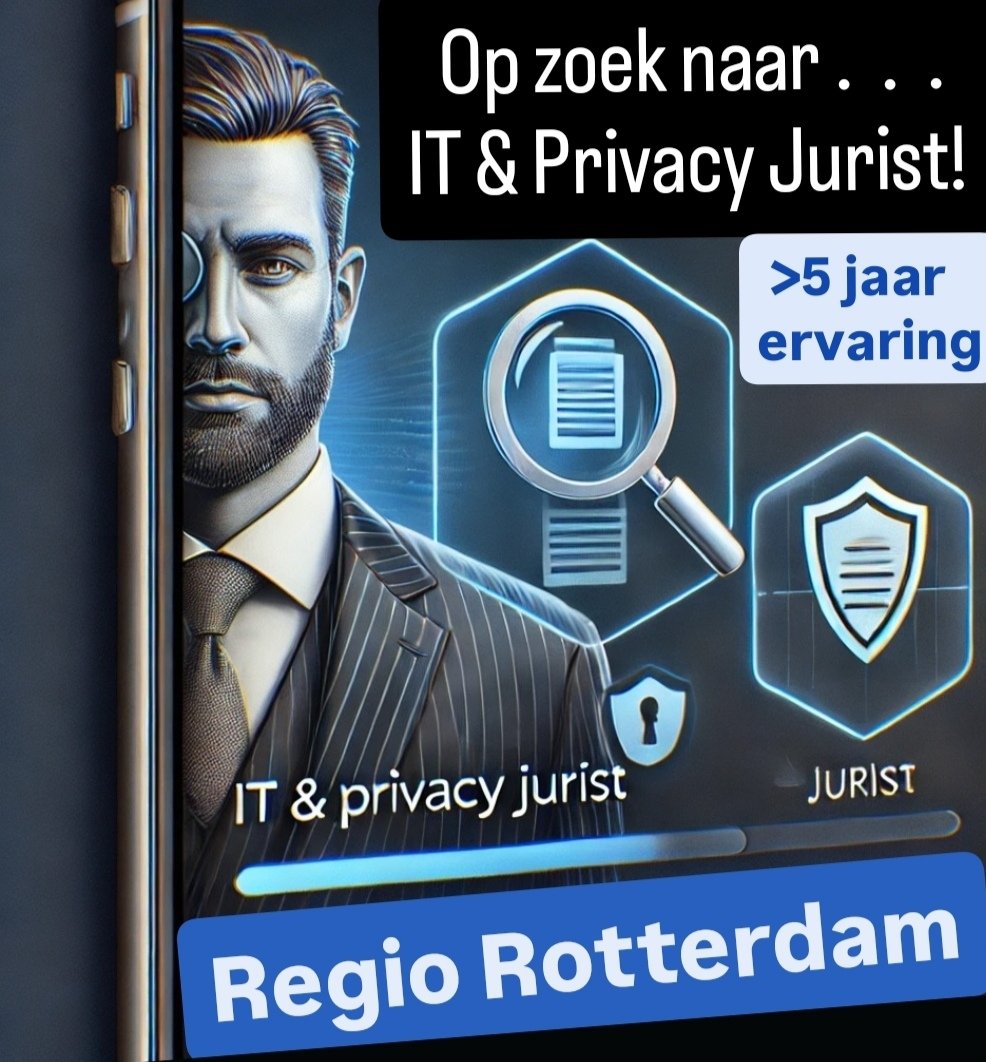 🇳🇱Dutch text 🇳🇱
🔎 Op zoek naar een Legal Counsel Privacy &amp; IT🔎

Ben/ken jij een IT &amp; Privacy-jurist (5+ jaar ervaring) die openstaat voor een nieuwe uitdaging? 💼 Bij een innovatief bedrijf in omgeving Rotterdam, vanaf 32 uur per week.

👉 Stuur een bericht of tag iemand! 📩
