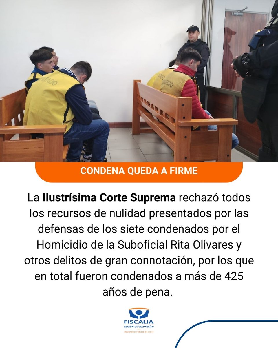 FRValparaiso's tweet photo. 📢Tras alegatos de la Fiscal Jefe de #Quilpué, Mónica Arancibia, la Ilustrísima Corte Suprema rechazó todos los recursos de nulidad presentados por las defensas de los hermanos Fuenzalida Leiva y otros cinco condenados por más de diez delitos. https://t.co/uoJ1Tw2mDP