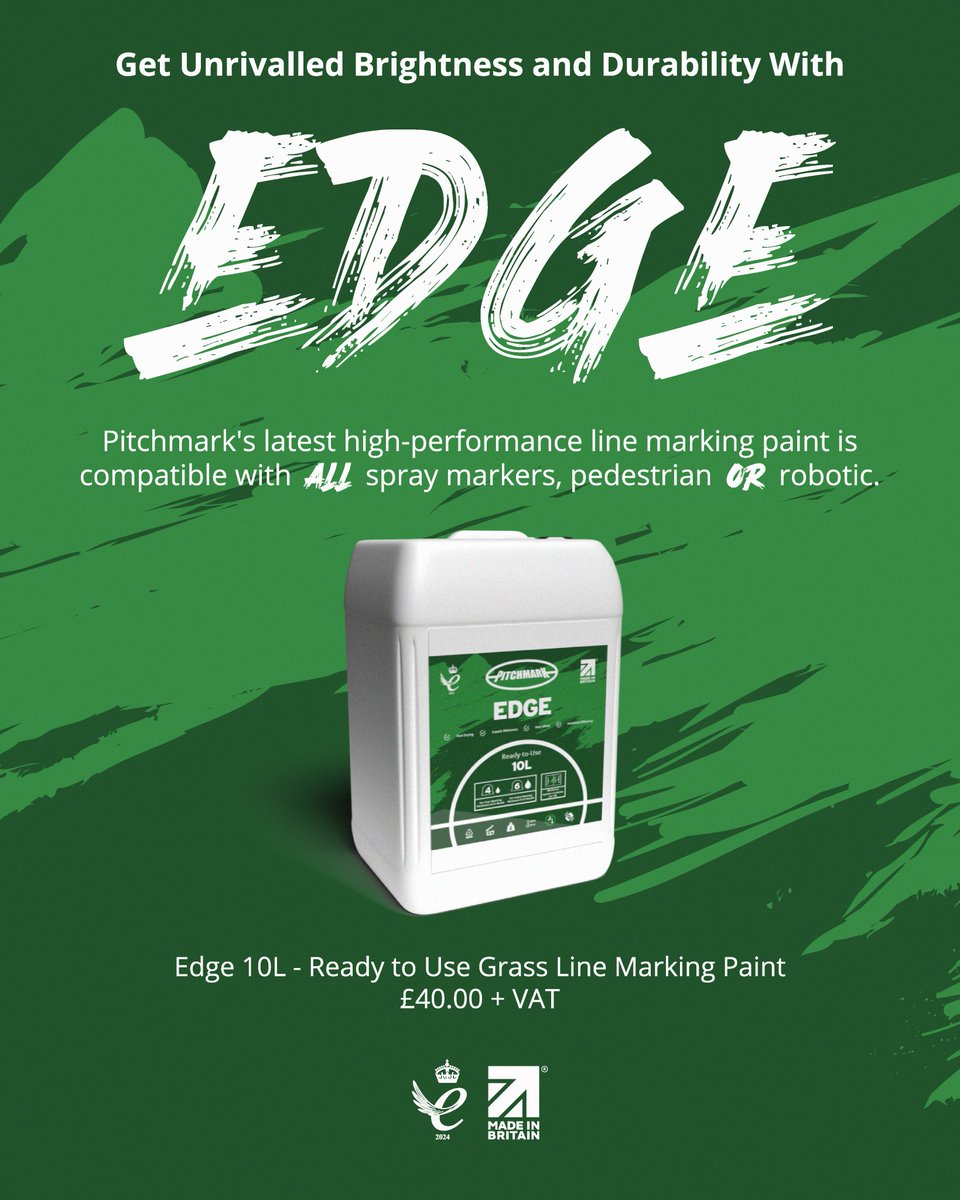 Elevate your line marking with EDGE, our new high-performance paint 🎨

Designed for any spray line marking machine – whether pedestrian or robotic – EDGE delivers sharp, bright, and long-lasting results on every surface.

Now available to purchase 👉 turfix.co.uk/edge-10l-ready…