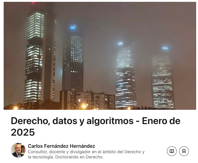 Recién publicada en LinkedIn la última entrega de mi newsletter: «Derecho, datos y algoritmos - Enero de 2025», donde hablamos de #IA, protección de datos, economía digital, justicia digital, #bitcoin, #criptoactivos, #ciberseguridad, y más linkedin.com/pulse/derecho-…