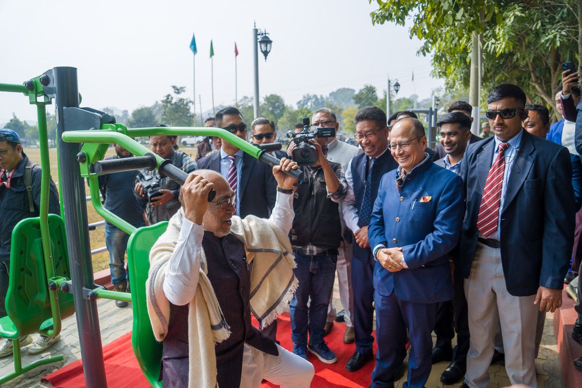 manipur_cmo's tweet photo. HON'BLE CM N BIREN SINGH INAUGURATES OPEN GYM, LAYS FOUNDATION FOR SWIMMING POOL INSIDE MANIPUR UNIVERSITY 

Hon'ble CM N Biren Singh inaugurated the Art and Culture building and an Open Gym and laid foundation stones for a 33/11 KVA Sub Station and swimming pool inside the Manipur University, Canchipur today.

Addressing a formal function in this connection inside the Manipur University Auditorium as the Chief Guest today, Hon'ble CM stressed on the importance of a gym to keep a fit body in the modern world where physical movement has decreased.

Hon'ble CM said that all educational institutes including Universities, schools and colleges are temples and those coming out successfully from these institutes especially the university are the ones that contribute, guide and shape the society.
Acknowledging the importance of a university, Hon'ble CM said that the government has always tried not to neglect any issue or proposal concerning the university.
Hon'ble CM further assured to ensure that the construction of swimming pool is completed within a year.
Reminding that he was attending a function in the same auditorium in the presence of the Vice President of India on May 2023 when the unfortunate violence in the State broke out, Hon'ble CM prayed for peace to return in the State.

Hon'ble CM also expressed the need to conduct a proper discussion on the present situation with faculties, teachers, researchers and students in the university to understand the core issues of the conflict.
Now is the time for struggle filled with many adversities and challenges, but one should be aware of the goal, he added.
Hon'ble CM further talked of the responsibilities of educational institutes like universities to clear confusions of the people. Touching on issues surrounding border fencing and others, Hon'ble CM said seminars or legal camps to create awareness among the people could be conducted to clear confusions.
A book, 'Know Manipur' has been published, Hon'ble CM said highlighting the importance of educating the people of the roots and history of the land.
Our society will move forward when people start acting with a sense of belongingness to the land and a sense of ownership of the land, he continued. 
We have the talent, but we need to act with the senses of belongingness and ownership, the Chief Minister stated.
Hon'ble CM also said that educational institutes should be disturbance-free.

The function was also attended by Ministers Shri Th. Biswajit Singh, Shri Th Basanta Singh, MLAs Shri Karam Shyam, Shri Sapam Kunjakeswor Singh, faculty, staff executive members of Manipur University Teachers' Association and Manipur University Students' Association and Students of Manipur University among others.