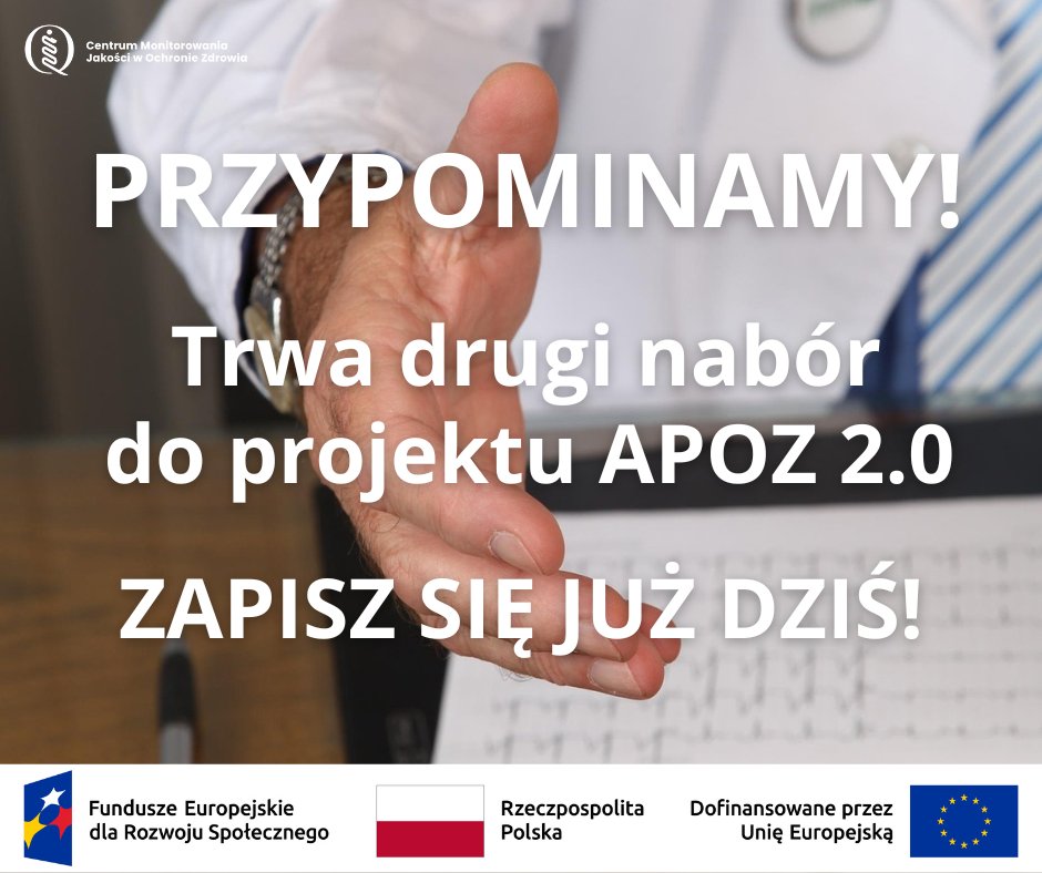 CMJakosc's tweet photo. PRZYPOMINAMY - trwa 2. nabór do projektu APOZ 2.0, który ma na celu zapewnienie wsparcia jednostkom POZ w przygotowaniu do procesu akredytacyjnego.

Zgłoszenie do projektu można wypełnić tutaj: https://t.co/915YrklPi0
Więcej o projekcie:  https://t.co/UwAf3Wwy1m https://t.co/etuP17AoCW