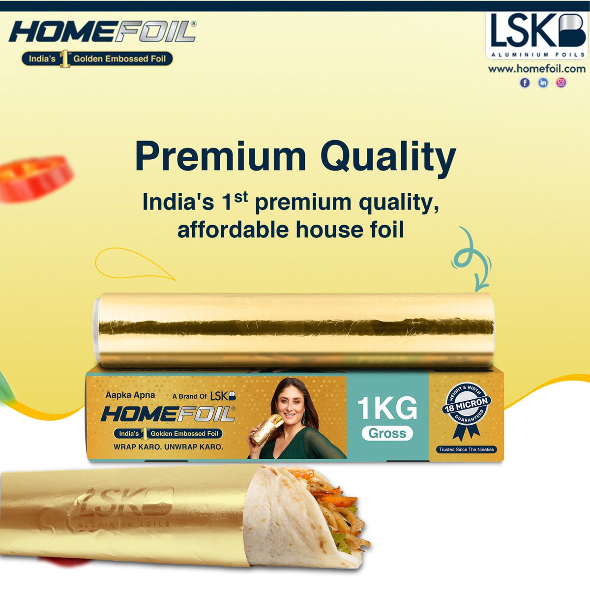 homefoil's tweet photo. Do you know why Kareena chose Homefoil?
✅ Ultra-premium foil with 18-micron thickness
✅ Keeps your food fresh,always
✅ Durable, versatile & a must-have in every kitchen
✅ Safest built-in cutter for effortless use
#Homefoil #Goldenfoil #KareenaChoice #KareenaKapoorKhan #LSKB https://t.co/zJOK4qEXSW