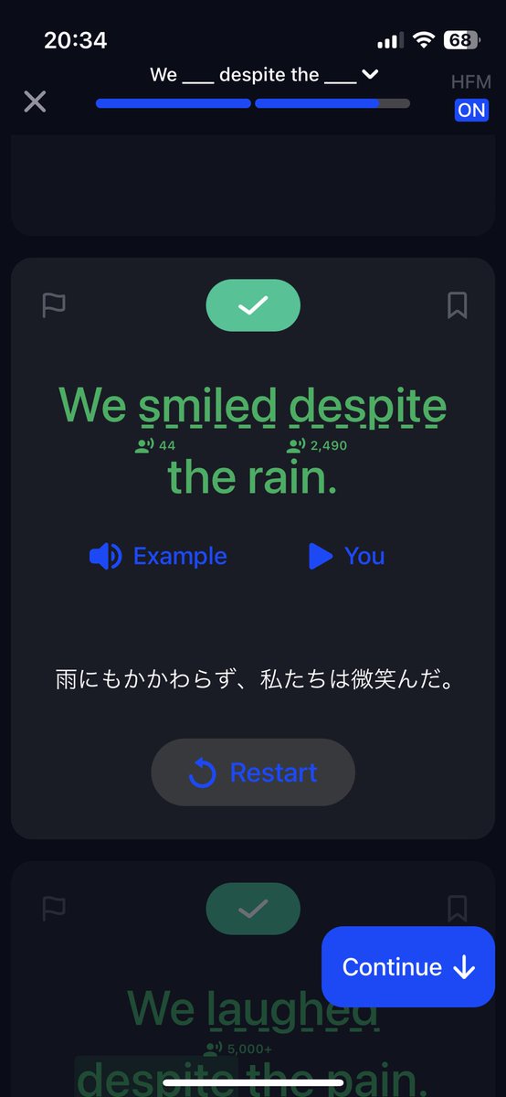 mimi_findsnote's tweet photo. 単語を覚えるのが苦手なのでSpeakにお願いしてみました。
覚えるだけならできるけど、どうやって使うのかがつまづくポイントでした。

今日はDespite。
例文がWe smiled despite the rain….

ポエム的な例文しか出てこなかったんだけど、あんまり常用しない？？ https://t.co/JKbvA80hJS