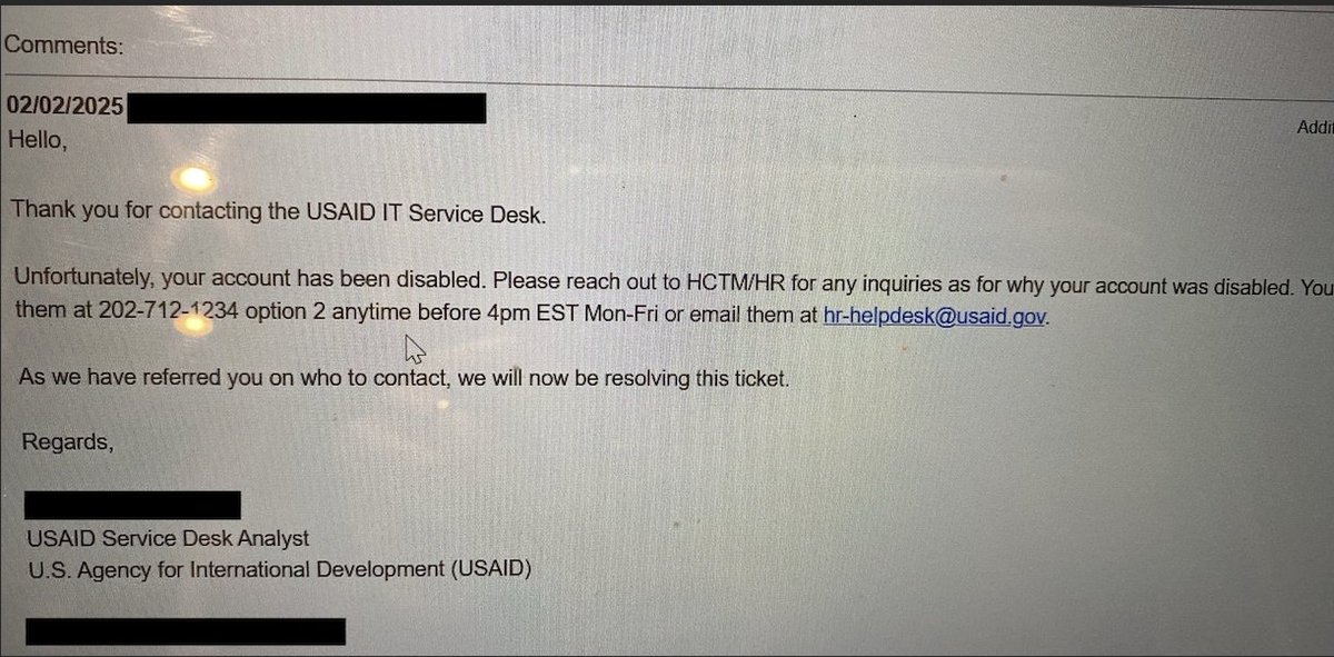 elissamio's tweet photo. The number of personal service contractors, or PSCs, pulled from the USAID system — with no warning — grew by the hundreds overnight. When asked why their system was blocked, here was the response. @devex https://t.co/EjCZxOauHR