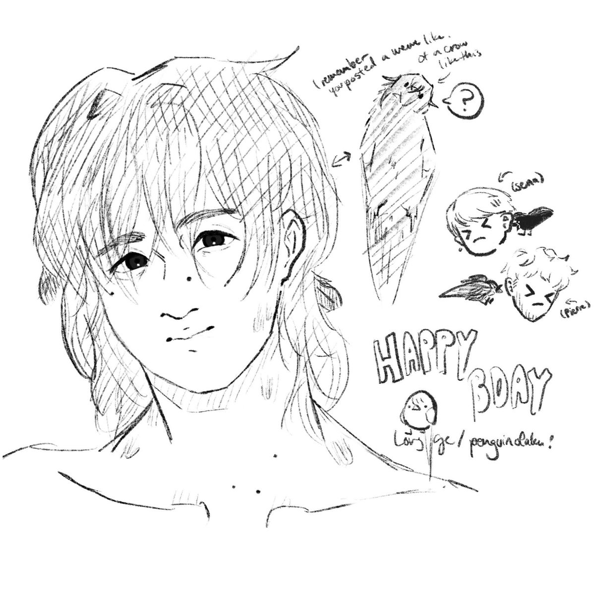 Waddlesthepengu's tweet photo. Belated birzday doodle from @HZW09 for Vampire Toshiki Oyu and his crow form. https://t.co/c8dN0Wikey