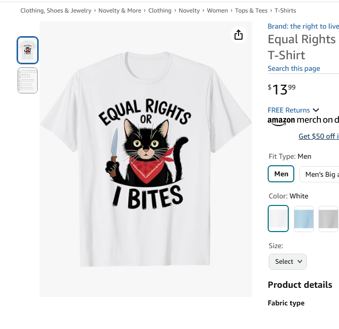 Dee80p's tweet photo. Equal Rights or I Bite – Funny Feminist Cat design for Women T-Shirt https://t.co/0xVk2Yc5GK https://t.co/efPrcJJer7