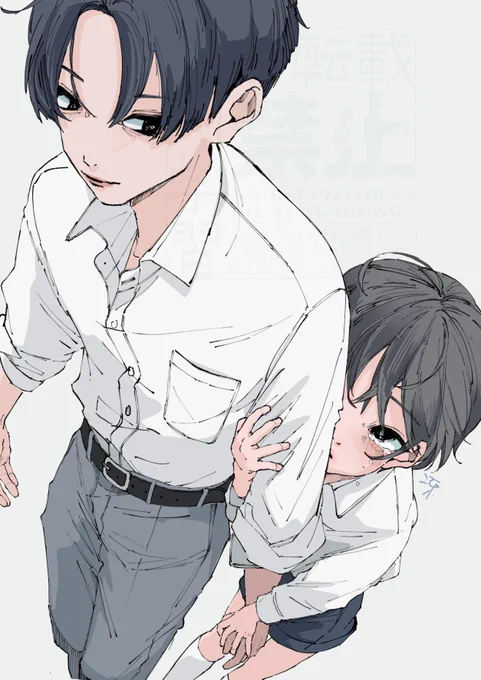 お兄ちゃんに抱きつくぺしょぺしょ正くん(双子弟の方)#イラスト #創作男子 #おにショタ #oc 
