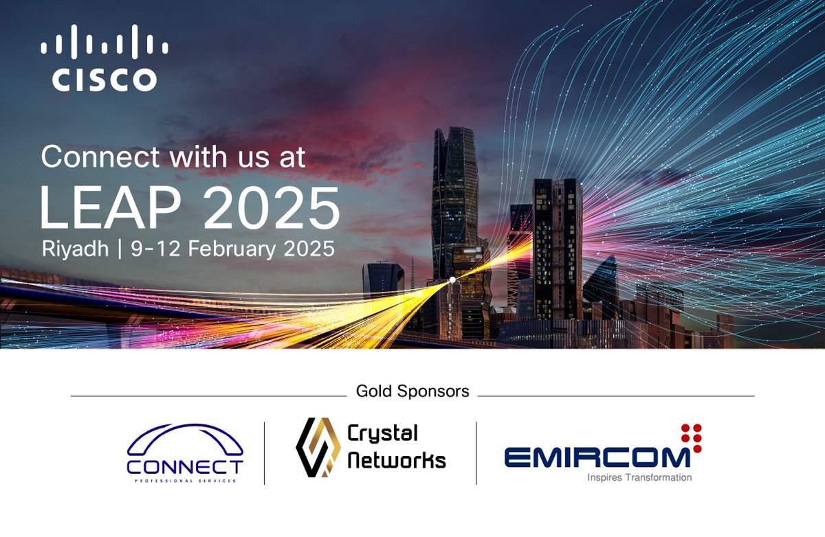 CiscoSaudia's tweet image. Together with our Gold Sponsors, Cisco is excited to host visitors at @LEAPandInnovate 

Visit Stand H1.F30 for solutions across AI-ready data centres, future-proofed workplaces, and digital resilience 🌐

Learn more ➡️ cs.co/LEAP25

#CiscoLEAP #CiscoSaudi #LEAP25
