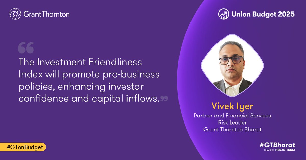 GrantThorntonIN's tweet image. The #Budget2025 outlined the establishment of a high-level committee to review non-financial sector regulations. Vivek Iyer says this will boost investor confidence and capital inflows.

Read the @IndianExpress article: brnw.ch/21wQqVl

#GTonBudget #FinancialSector