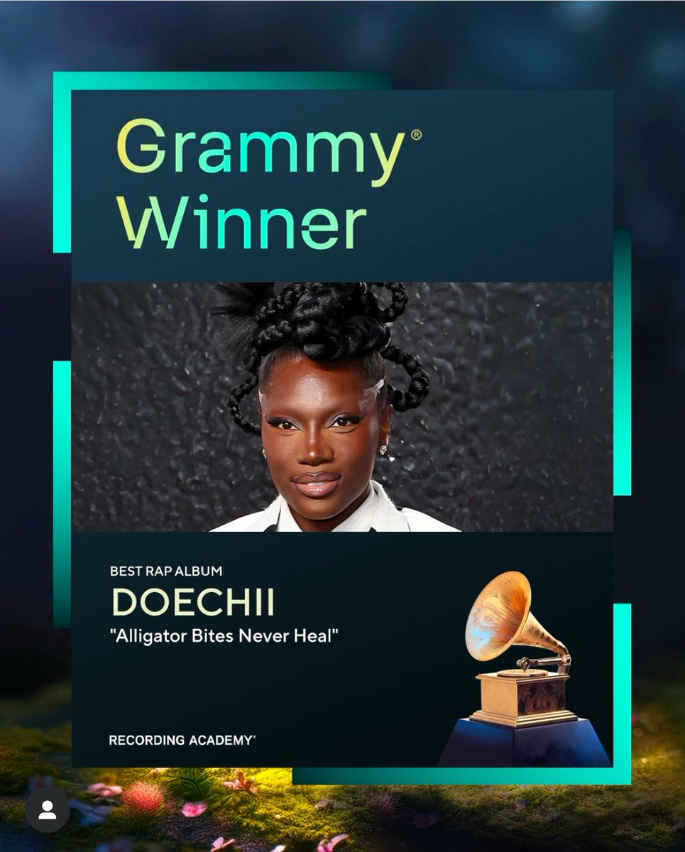 Doechii totally deserved her win for Best Rap Album. After her performance at The Late Show With Stephen Colbert, I fell in LOVE!! She’s poetry, she’s music, she’s performance, she’s ART!! 🩵💛💚

#Grammys2025