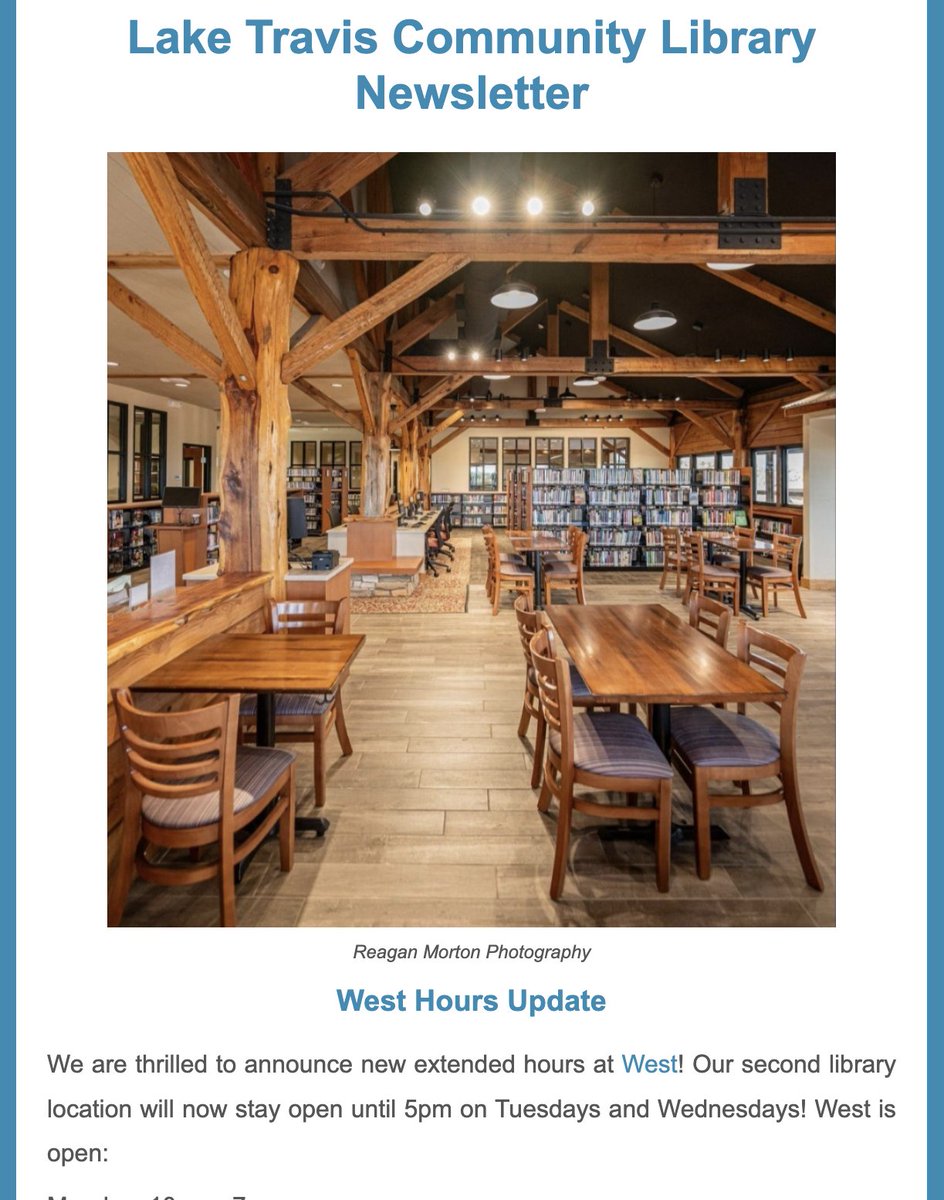 West Hours Update, Artist Villa Shurielle, Free Hot Chocolate at #West, #BlackHistoryMonth on <a href="/Kanopy/">Kanopy</a>, and More!

Read all about it in today's newsletter! t.e2ma.net/message/0shvem…

#HotChocolate #SouthernSnow #LakeTravisCommunityLibrary