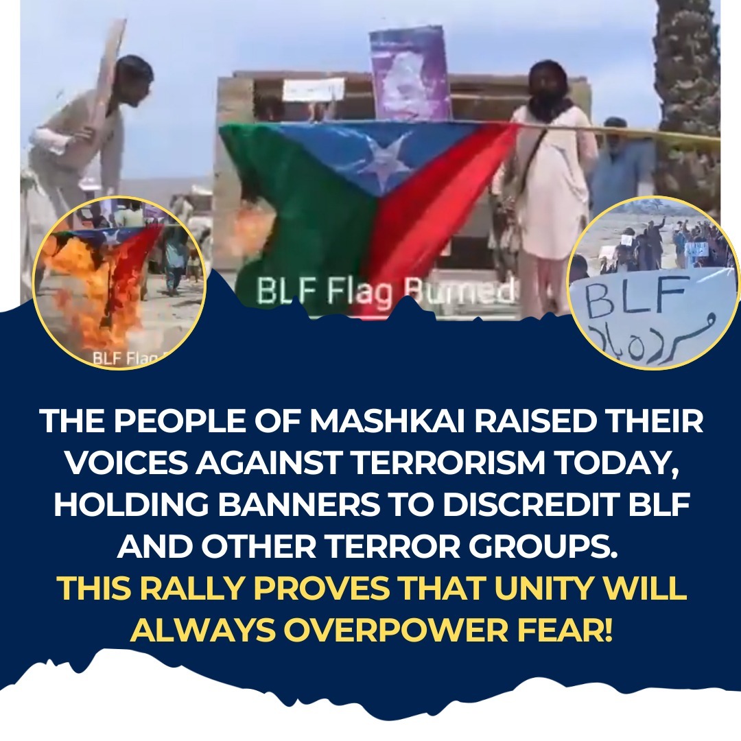 ShehzadHere_'s tweet photo. The people of Mashkai raised their voices against terrorism today, holding banners to discredit BLF and other terror groups. This rally proves that unity will always overpower fear!
#MashkaiUnites #RejectTerror #NoToBLF https://t.co/hm1fPRgGqH
