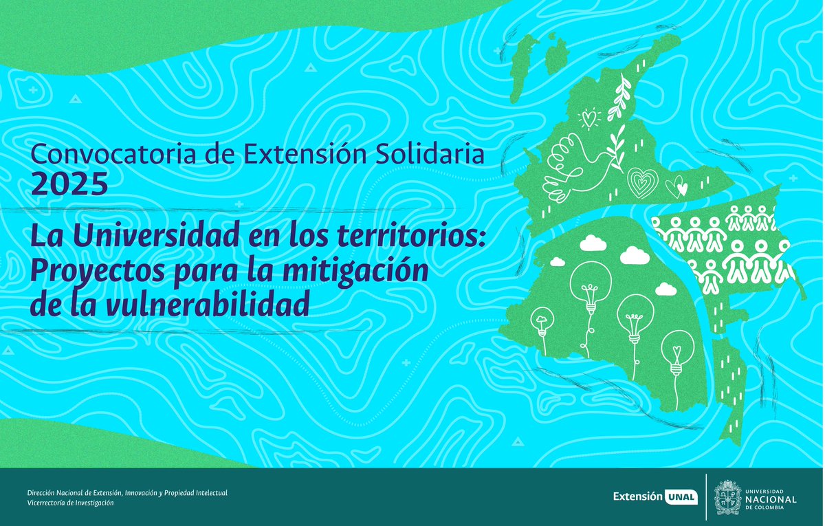 DIEB_UNAL's tweet image. #BogotaUNAL Participa en la Convocatoria Nacional de Extensión Solidaria 2025 «la Universidad en los territorios: proyectos para la mitigación de la vulnerabilidad» Términos de referencia: tiny.cc/CNESolidaria20… 📢Cierre registro de propuestas en Hermes: jueves, 20 de marzo 2025