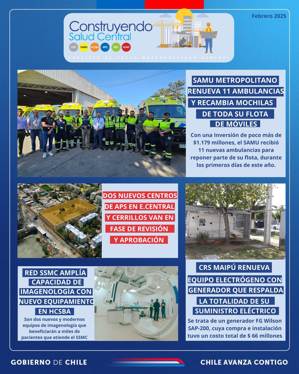 Servicio de Salud Metropolitano Central (@serv_saludmc) on Twitter photo ¡Comenzamos febrero con buenas noticias 🤩! Seguimos “Construyendo Salud Central”, te contamos sobre la renovación de ambulancias y recambio de mochilas del <a href="/Samumetropolita/">SAMU Metropolitano</a>, además del avance de los proyectos de nuevos centros APS y mucho más
¿Detalles?➡️ssmc.gob.cl/construyendo-s… ¡Comenzamos febrero con buenas noticias 🤩! Seguimos “Construyendo Salud Central”, te contamos sobre la renovación de ambulancias y recambio de mochilas del <a href="/Samumetropolita/">SAMU Metropolitano</a>, además del avance de los proyectos de nuevos centros APS y mucho más
¿Detalles?➡️ssmc.gob.cl/construyendo-s…