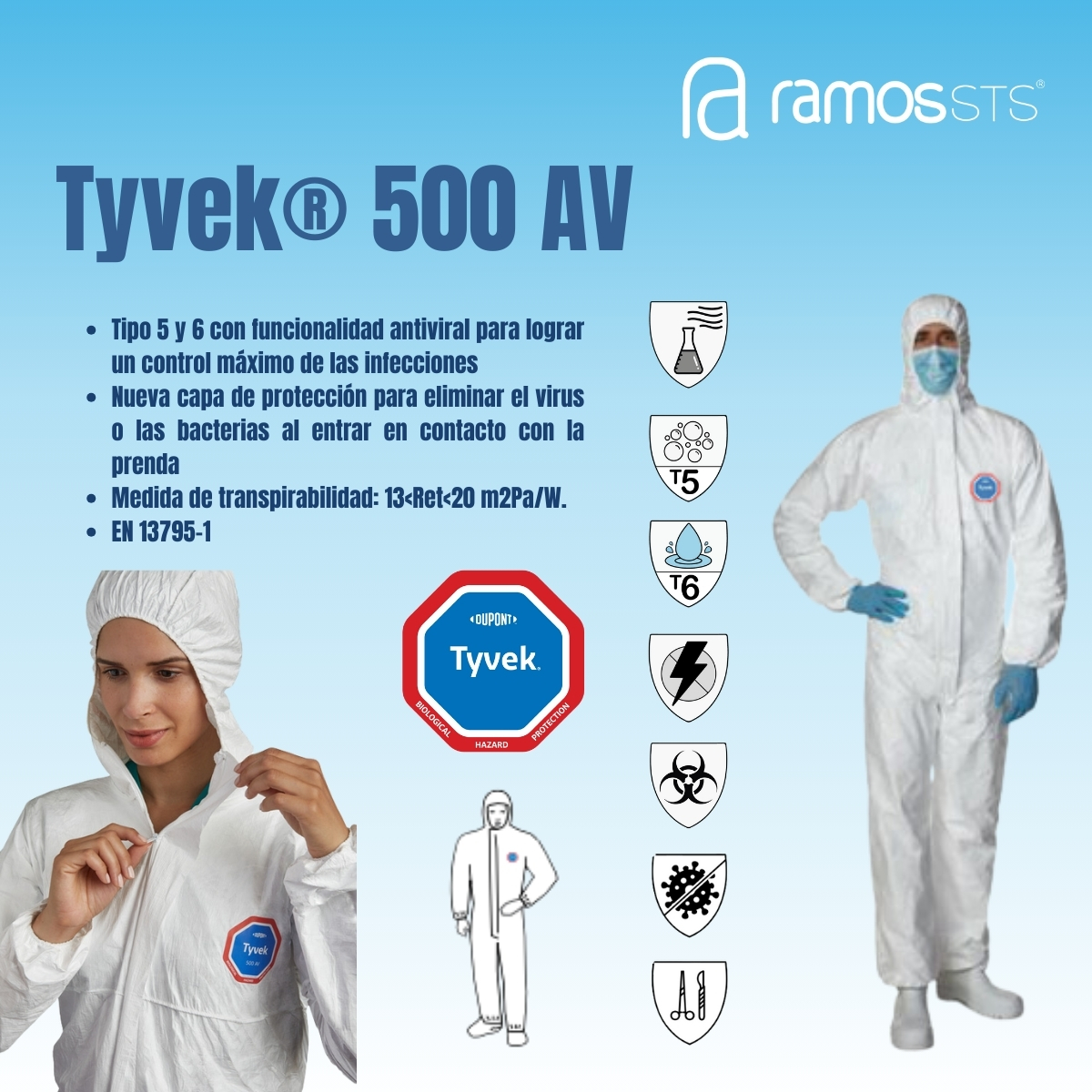RamosSts_'s tweet image. 🆕 Tyvek® 500 AV 🆕

👉🏼 Tipo 5 y 6 con funcionalidad antiviral 
👉🏼 La funcionalidad antiviral 
👉🏼 Ideal para tareas rutinarias en situaciones de bajo riesgo 
👉🏼 Medida de transpirabilidad: 13&amp;lt;Ret&amp;lt;20 m2Pa/W. 
👉🏼Cumple la normativa EN 13795-1 

#EPI #Tyvek #ProteccionTotal