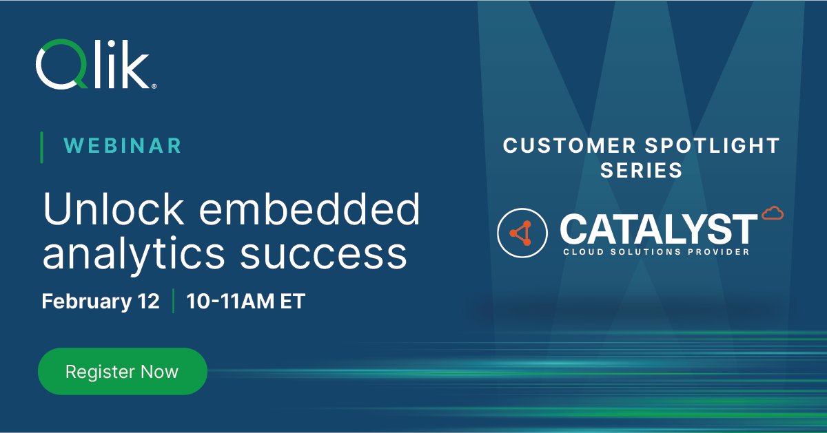 kintorres's tweet photo. Discover how embedded analytics solutions drive performance and profitability. Join this webinar with #Qlik and Catalyst Cloud on February 12 to learn more. 

#QlikAnalytics#EmbeddedAnalytics https://t.co/Ob2sbKnOYv https://t.co/ErPzkGU6ME