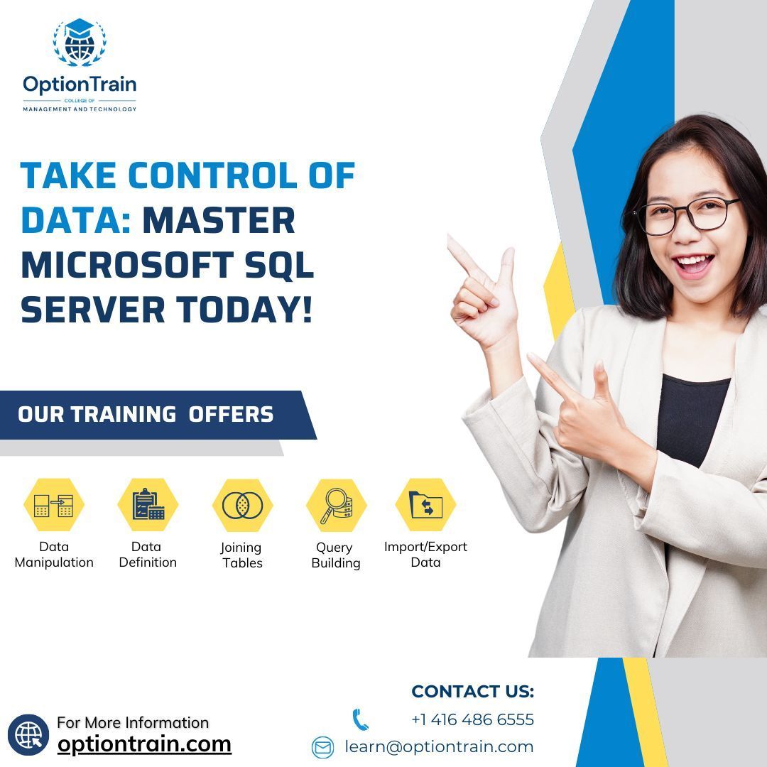 optiontrainclg's tweet image. 🌟 Take Control of Data: Master Microsoft SQL Server Today! 🌟

📅 Enroll now and transform your future with real-world SQL skills here: buff.ly/4ex4kQy

#MicrosoftSQLServer #DataManagement #SQLSkills #SQLServerTraining #DataAnalytics #DBMS #Career #OptionTrainCollege