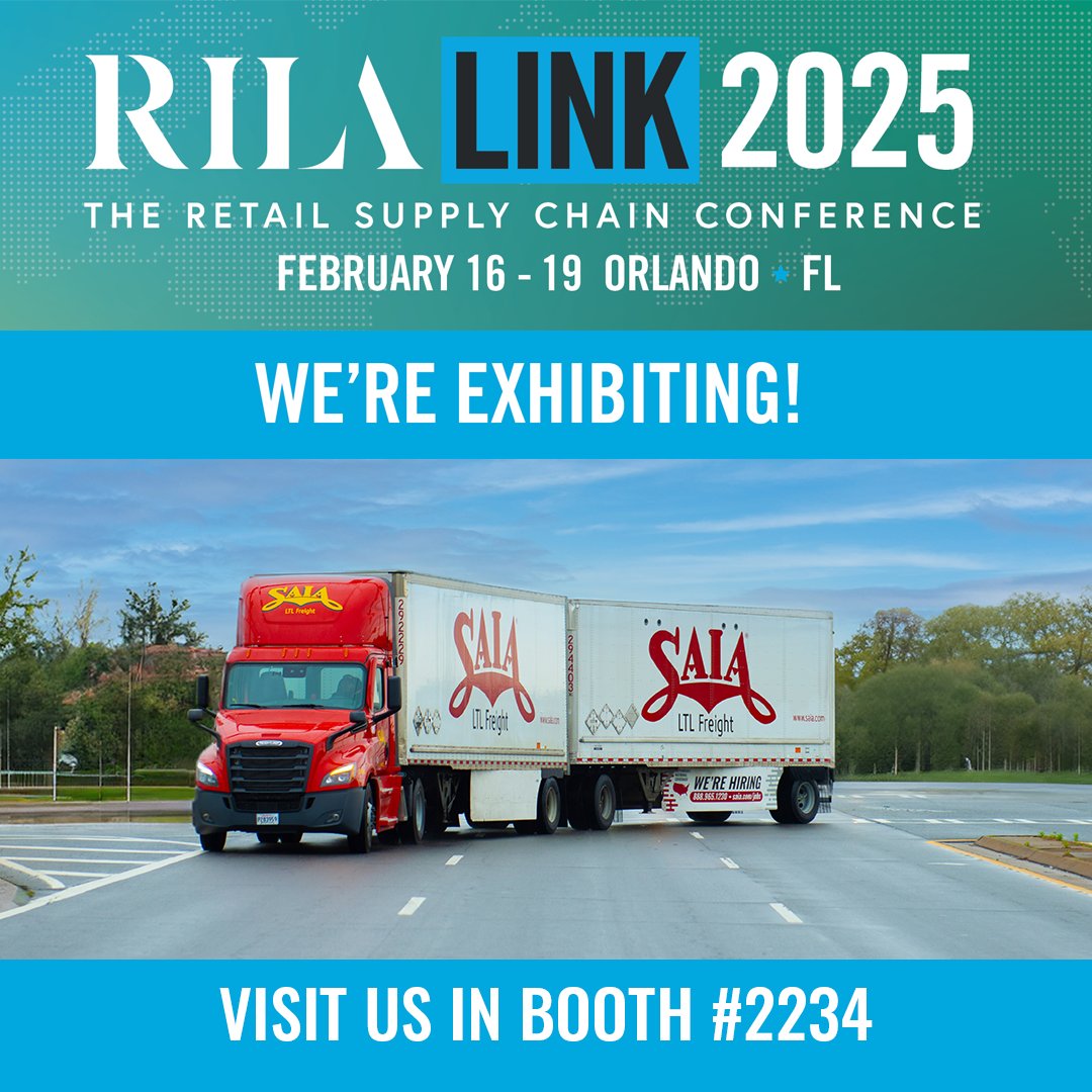 Saia_Inc's tweet photo. Join us at #RILALINK and explore how our complete logistics solutions can drive your business forward. Stop by booth #2234 to connect with our team, ask questions, and learn more! #saialtlfreight https://t.co/L3njyzMvHS