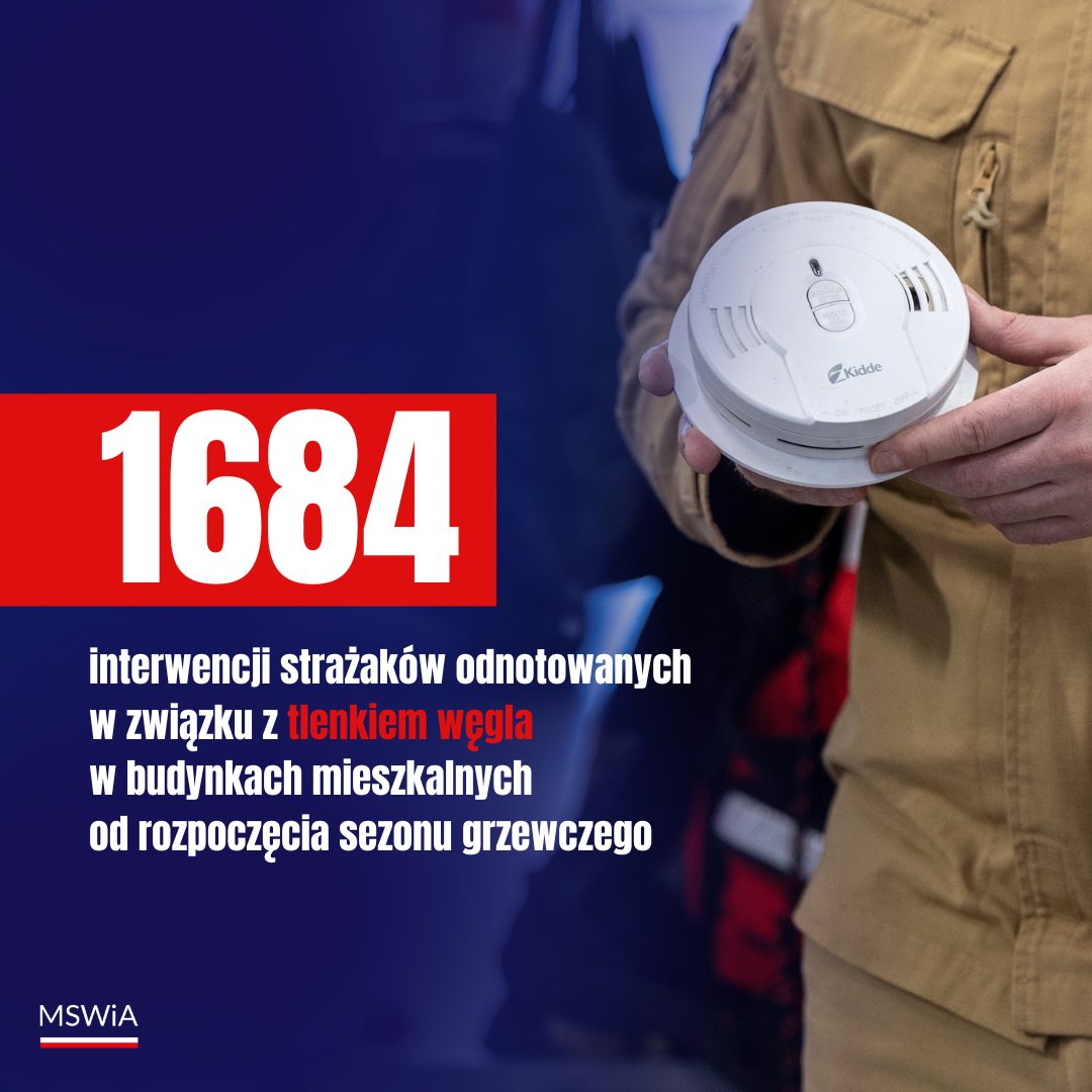 🔴  W wyniku zatrucia tlenkiem węgla od rozpoczęcia sezonu grzewczego aż 30 osób straciło życie, a 709 uległo podtruciu. Pamiętaj - czujki dymu i tlenku węgla mogą uratować życie ❗ Zainstaluj je w swoim domu. 🏠