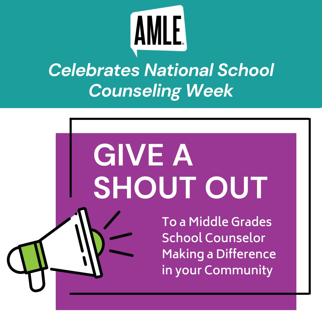 AMLE joins <a href="/ASCATweets/">ASCA</a> in celebrating National School Counseling Week!

Let's shout out the amazing work school counselors do each day. Repost and tag a counselor at your school &amp; tell us what makes them special. On Friday, we'll pick five to receive Amazon gift cards!