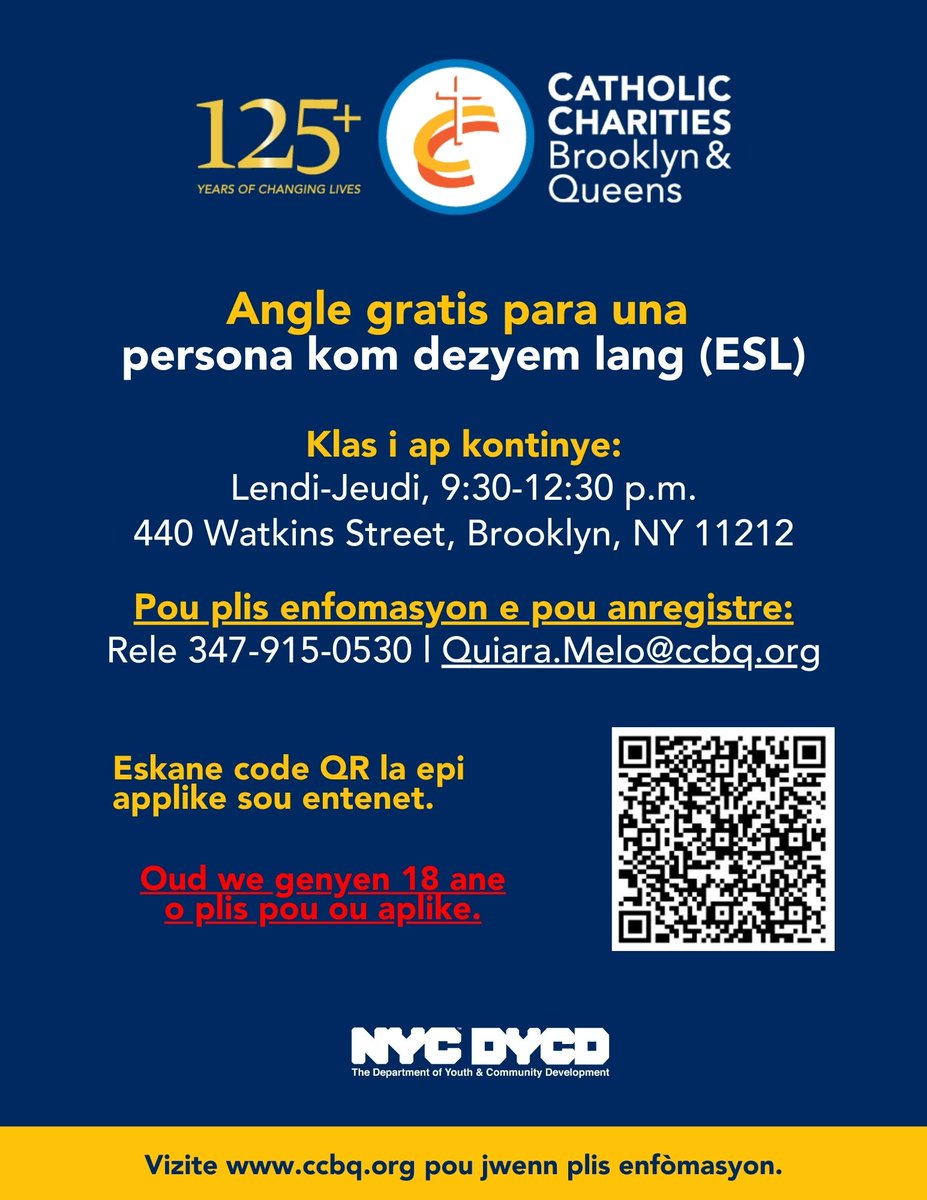 CathCharitiesBQ's tweet photo. 🤝✨ Improve your communication abilities, expand your network, and boost your confidence with #CCBQ's #ESLClasses in #Brownsville, #Brooklyn! 📚💬 Don't miss out—enroll today and start your journey to success!

#CCBQ #BetheSolution #ESL #LearnEnglish #CommunityEmpowerment https://t.co/lRbSBCh572