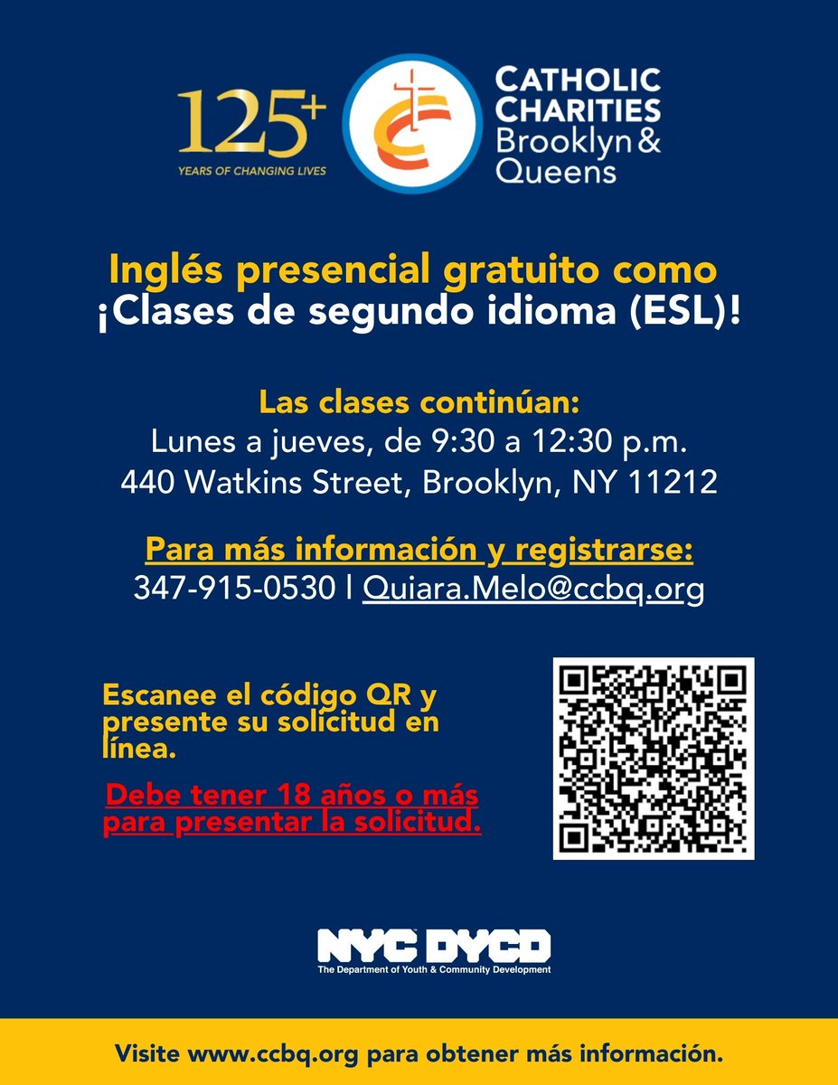 CathCharitiesBQ's tweet photo. 🤝✨ Improve your communication abilities, expand your network, and boost your confidence with #CCBQ's #ESLClasses in #Brownsville, #Brooklyn! 📚💬 Don't miss out—enroll today and start your journey to success!

#CCBQ #BetheSolution #ESL #LearnEnglish #CommunityEmpowerment https://t.co/lRbSBCh572