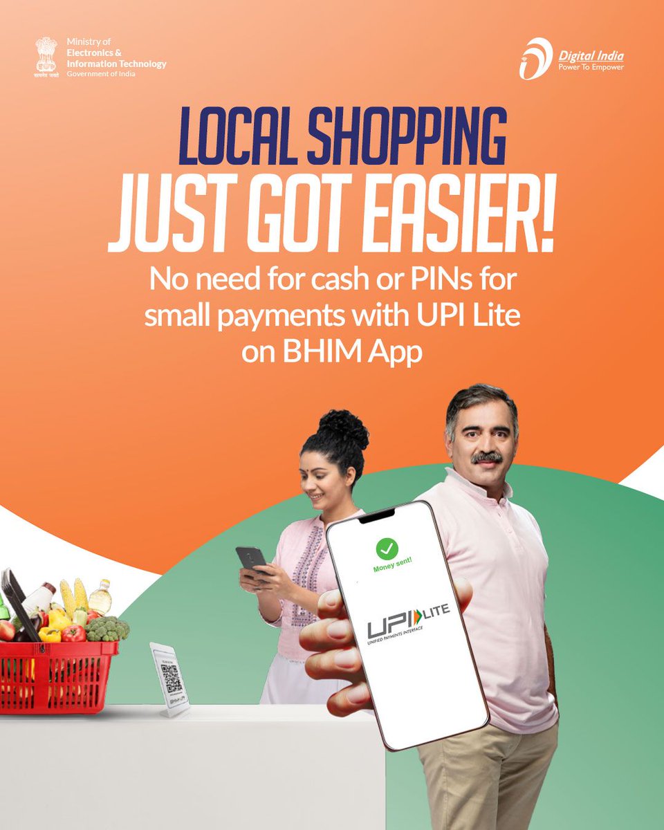 GoI_MeitY's tweet image. UPI Lite makes payments a breeze by enabling you to pay under ₹500 instantly, without internet and without a PIN!
#UPILite #BHIMApp #DigitalPayments #DigitalIndia 

@NPCI_NPCI @UPI_NPCI @NPCI_BHIM