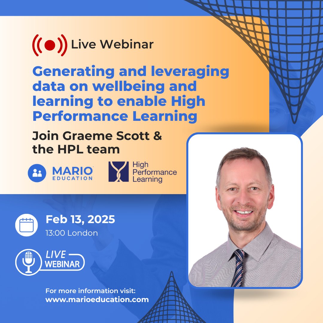 🌟 Webinar Alert!

Join High-Performance Learning (HPL) &amp; Graeme Scott on Feb 13, 2025, at 1:00 PM (London Time).

🔍 Learn how to generate &amp; leverage wellbeing &amp; learning data to transform education.

👉 Register now: loom.ly/_aJPOcQ

#WellbeingLearning