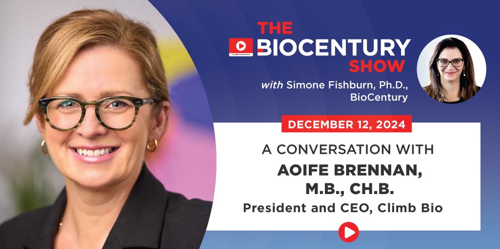 ClimbBio's tweet image. #ICYMI: Climb Bio CEO Aoife Brennan shared insights on navigating uncertainty &amp;amp; advancing CD19 mAbs for immune-mediated diseases on The BioCentury Show.

Revisit her thoughts on resilience &amp;amp; simplicity: loom.ly/V1-E4c8

#ClimbBio #BioCentury #Leadership