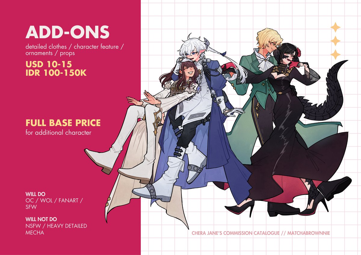 [RTs n likes are super appreciated! ദ്ദി(˵ •̀ ᴗ - ˵ )]

my #Commission are open again! here’s the catalog! order form, tos, and details are on my carrd! 🌸

✨ cherajane.carrd.co