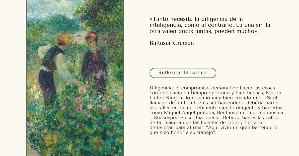 JDMonforte's tweet photo. Un lunes más compartimos la frase de la semana y la reflexión filosófica, dedicadas a la diligencia: "Tanto necesita la diligencia de la inteligencia, como al contrario. La una sin la otra valen poco; juntas, pueden mucho". Baltasar Gracián.

Os deseamos una feliz semana. https://t.co/ziFxNdVDTR