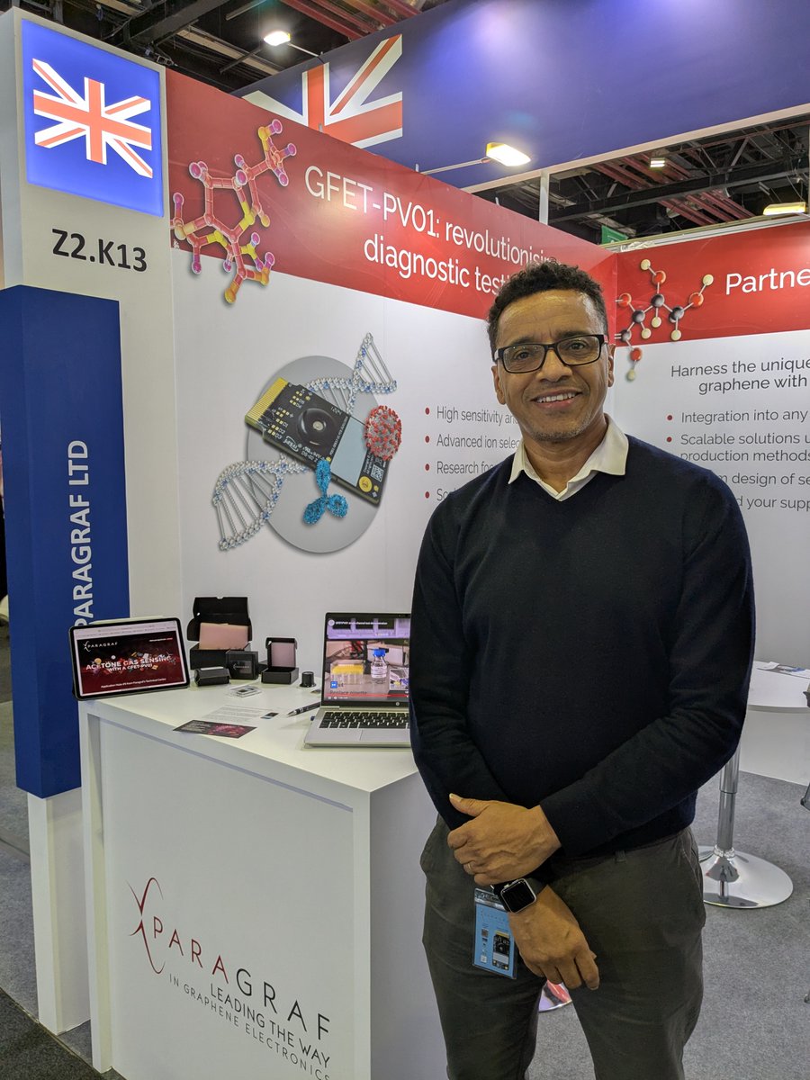 Paragraf_Gr's tweet photo. Day 1 at #MedlabMiddleEast is off to a fantastic start! Our booth at the UK Pavilion has been buzzing with visitors, sparking plenty of exciting discussions around the power of #graphene #biosensing to transform medical #diagnostics.
Peter Davies, Paragraf’s Commercial Director, is welcoming attendees and sharing insights how our cutting-edge technology is enabling the next generation of fast, accurate, and reliable sensing solutions. If you're attending, stop by booth Z2.K13—we’re eager to connect and explore how Paragraf’s graphene sensors can advance medical diagnostics.
https://t.co/EvER25KJKA
#GFET #Paragraf #innovation