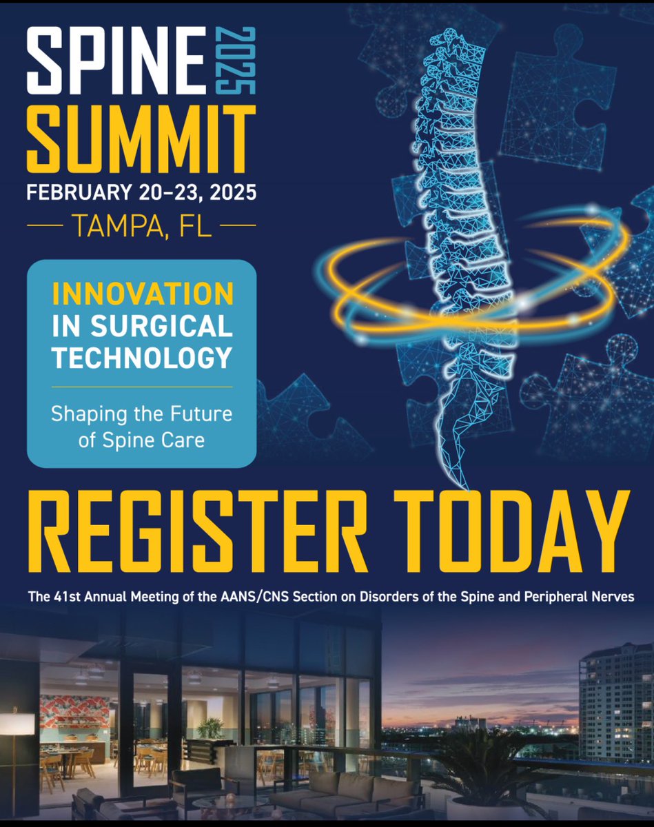 John H. Shin MD, MBA (@johnhshinmd) on Twitter photo Just a few weeks away, please join us in Tampa for Spine Summit 2025! Let’s connect!
dspnspinesummit.org
<a href="/thejuansuribe/">Juan S. Uribe. MD, FAANS</a> <a href="/alisonedye/">Alison Dye</a> <a href="/DeanChouMD/">Dean Chou, MD</a> <a href="/ZackRayLab/">Center for Applied Neural Engineering</a> <a href="/CheeragU/">Cheerag Upadhyaya, MD, MBA, MSc, FAANS, FACS</a> <a href="/AANSNeuro/">AANS</a> Just a few weeks away, please join us in Tampa for Spine Summit 2025! Let’s connect!
dspnspinesummit.org
<a href="/thejuansuribe/">Juan S. Uribe. MD, FAANS</a> <a href="/alisonedye/">Alison Dye</a> <a href="/DeanChouMD/">Dean Chou, MD</a> <a href="/ZackRayLab/">Center for Applied Neural Engineering</a> <a href="/CheeragU/">Cheerag Upadhyaya, MD, MBA, MSc, FAANS, FACS</a> <a href="/AANSNeuro/">AANS</a>