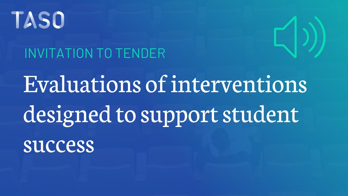 Invitation to tender now open: Evaluations of interventions designed to support student success.    

TASO is inviting higher ed providers to apply for funding to evaluate interventions that support student success.

Successful applicants will work with an independent evaluator