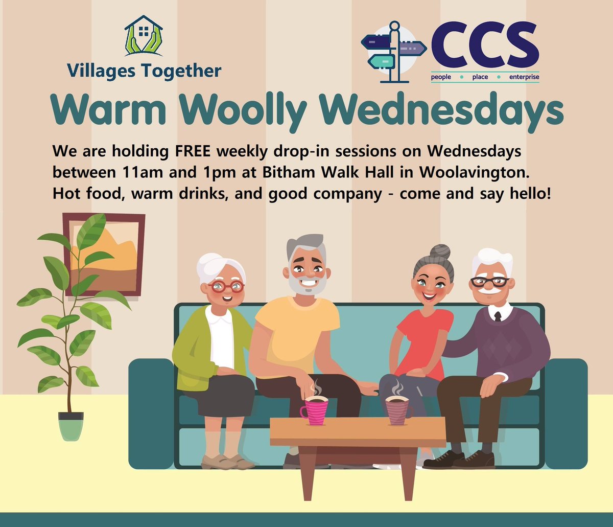 Weekly Welcome with Warm Woolly Wednesdays!
Villages Together, Woolavington &amp; Puriton’s #BigLocal, are hosting a weekly ‘Warm Woolly Wednesdays’ Talking Café with <a href="/RuralSomerset/">CCS</a>
Drop in 11am–1pm on Wednesdays at our Community Hub, Bitham Walk, Woolavington
purwool.org.uk