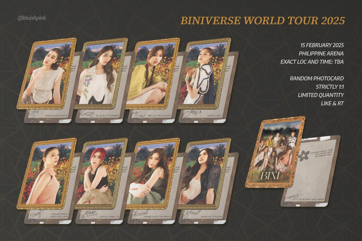 bIuishpink's tweet photo. ✨️ biniverse world tour 2025 philippines freebies ✨️

fan support by: @bIuishpink (1 of 2)

fanmade billboard photocards 
▫️ random card (1:1)
▫️ like &amp; rt 
▫️ exact loc and time: tba
▫️ on the spot trades only

see you at ph arena! 🫡

#BINIVerseWorldTour2025 #BINI https://t.co/p6VGVjekSP