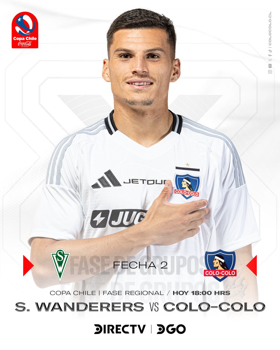 𝐂𝐨𝐩𝐚 𝐂𝐡𝐢𝐥𝐞, 𝐆𝐫𝐮𝐩𝐨 𝐁 – 𝐂𝐨𝐧 𝐭𝐨𝐝𝐨 𝐩𝐨𝐫 𝐞𝐥 𝐭𝐫𝐢𝐮𝐧𝐟𝐨 🤟

A partir de las 18:00 horas buscaremos la victoria en🏆🇨🇱 en lo que será nuestra visita a Valparaíso, donde enfrentaremos a Santiago Wanderers en el estadio Elías Figueroa ⚪⚫

Lo mejor de la TV