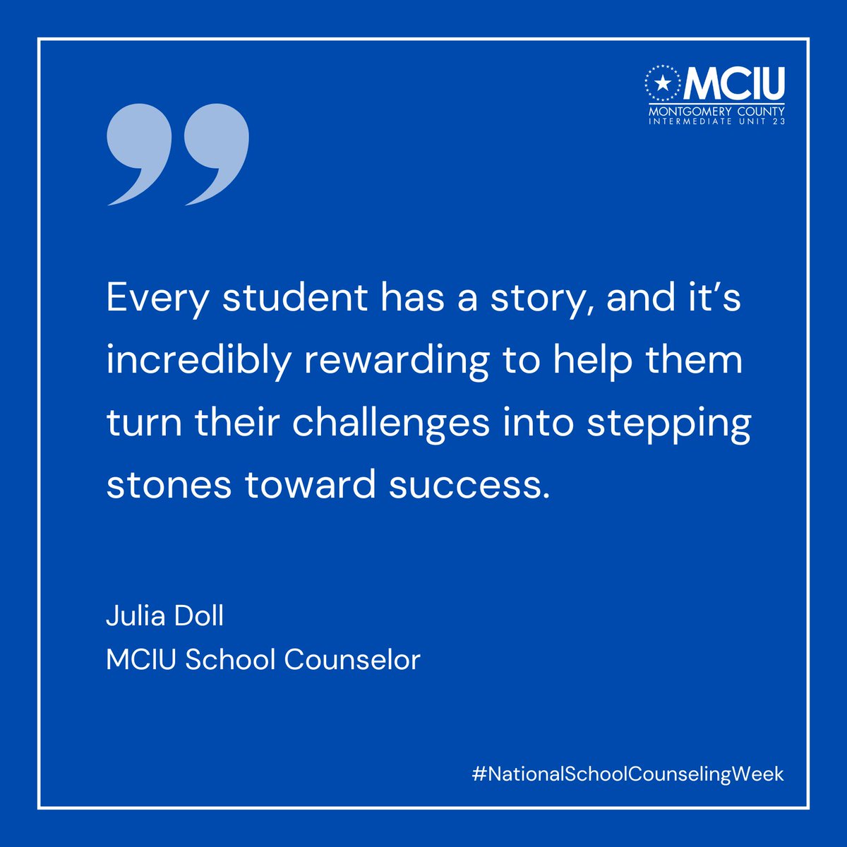School counselors are more than just advisors—they are mentors, advocates, and a source of support for students.

During National School Counseling Week, we proudly recognize their commitment to helping students thrive! #NSCW25 #MCIU