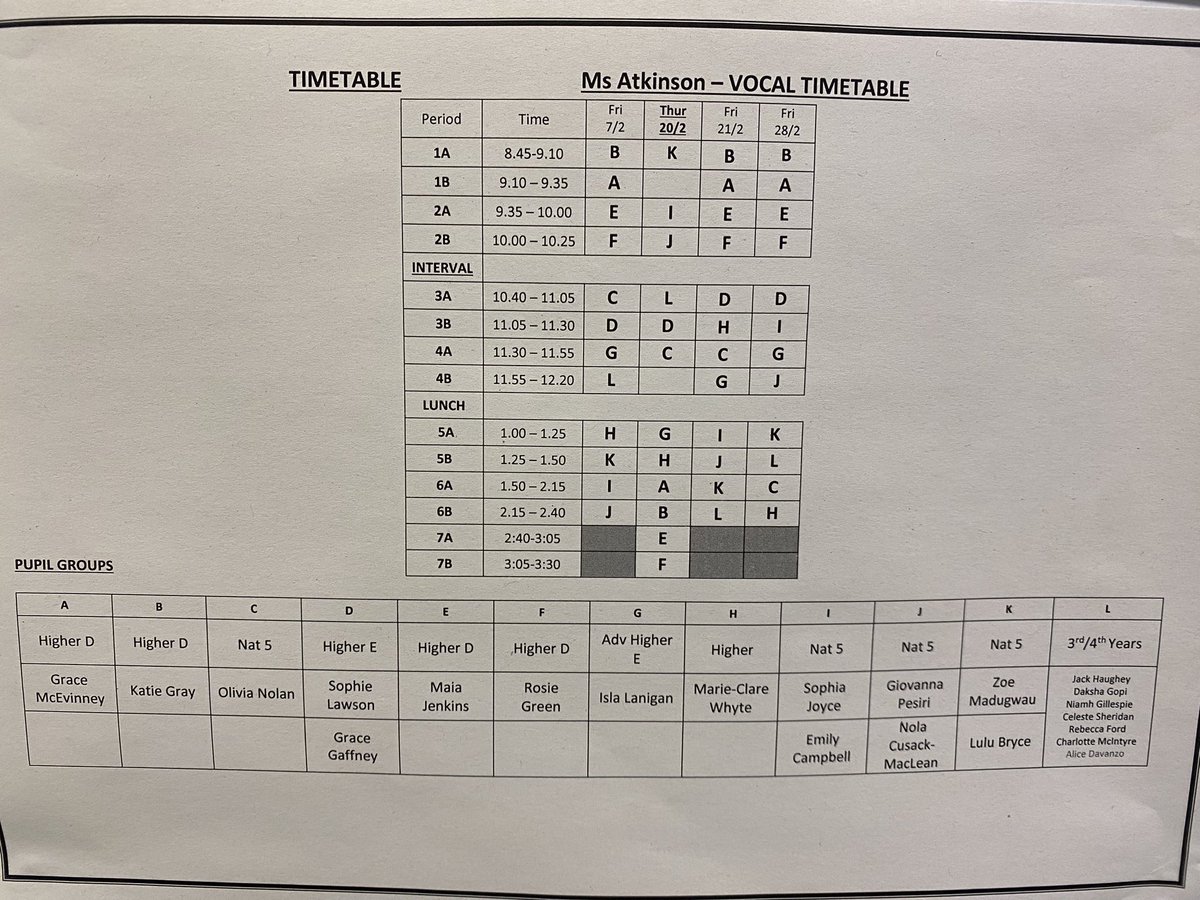 Voice timetable! Please look to see when your lesson will take place in preparation for your practical exam which is very soon!! <a href="/stninianshigh/">Saint Ninian's</a>