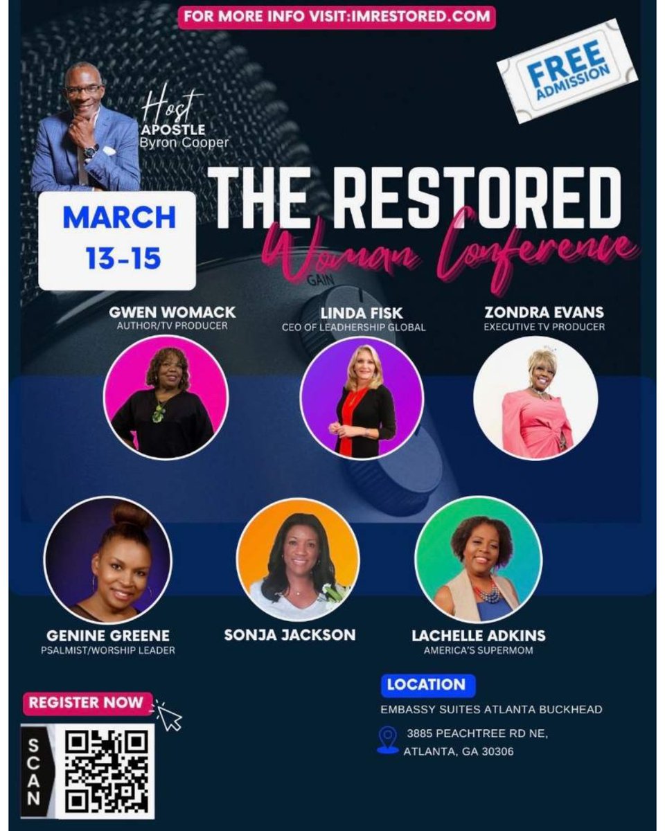 Celebrate Women's History Month with some of the most amazing women who have truly exemplified the power of restoration in their daily walk.  

This Event is Free! Register here:  zondratvnetwork.com/RestoredWomanG…  

#atlanta  #Restoredwoman  #ZondraTVNetwork LeadHERship Global