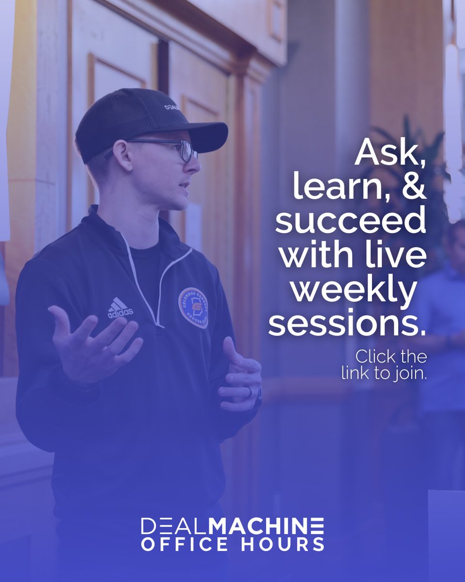 DealMachineApp's tweet image. Level up your skills with our live weekly sessions! 🎓✨ Ask, learn, and succeed together. Visit the link below to join and start making strides today! 📈💬

dealmachine.com/office-hours?u…

#dealmachine #realestate #dealmachineofficehours #realestateinvesting #realestatesoftware