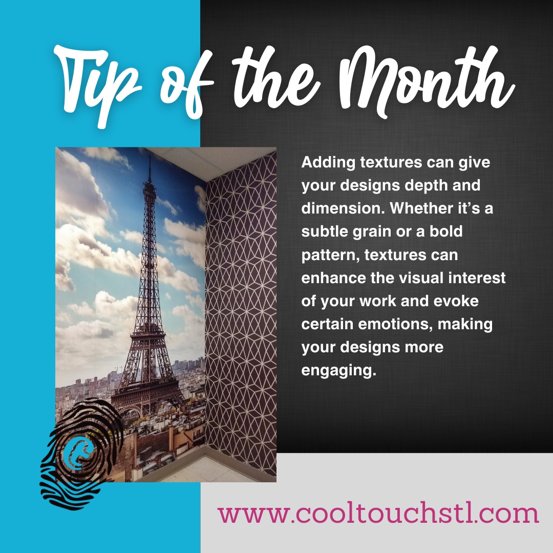 Ready to take your designs to the next level? Experimenting with textures can add that extra pop of depth and dimension! 

If you want your brand to have that same ‘wow factor,’ Cool Touch Graphics has got you covered! Book a consultation today!

📞 636-447-6668