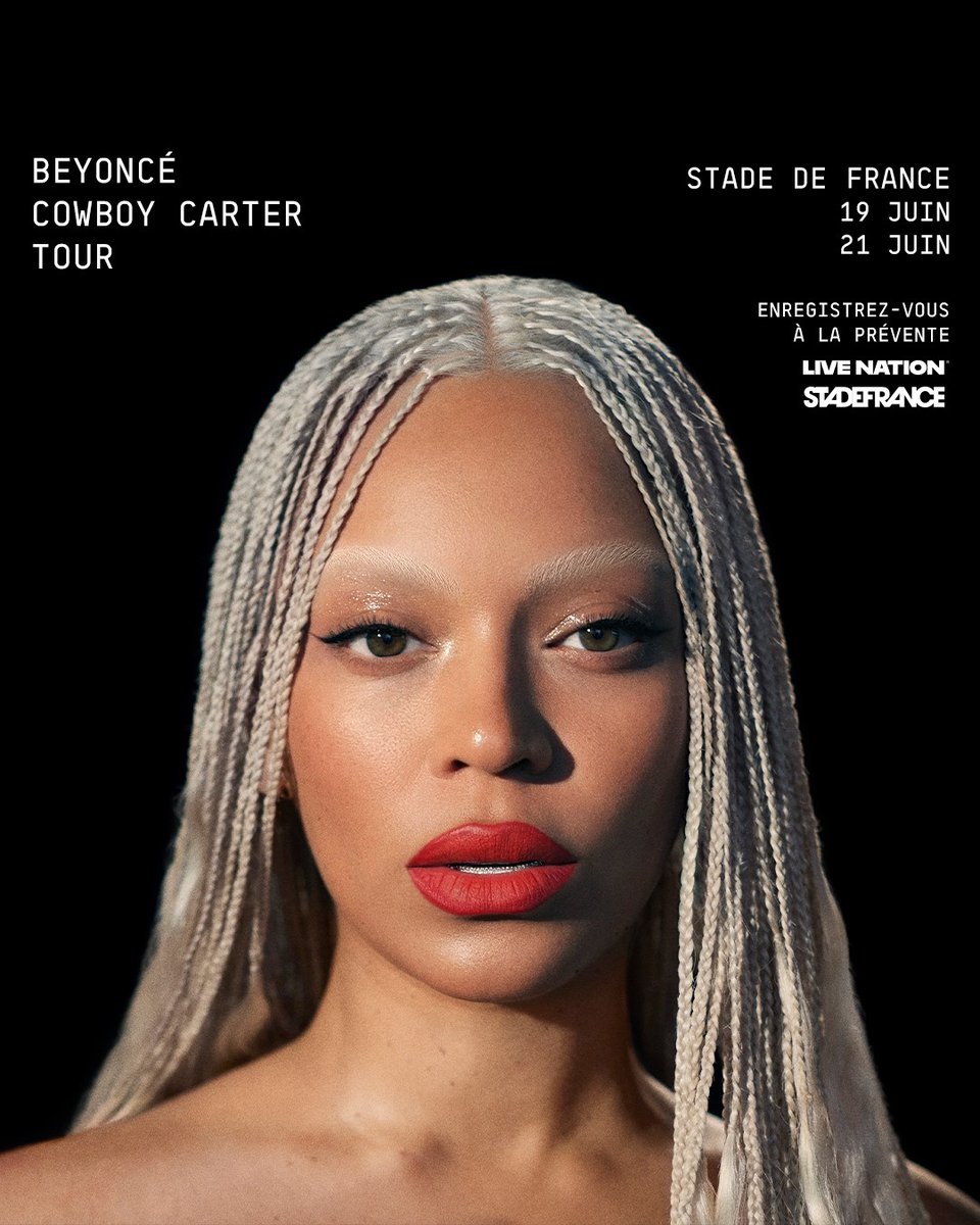 StadeFrance's tweet photo. 🚨ANNONCE 🚨

Queen B est de retour au Stade de France les 19 &amp; 21 juin 2025 🐝🐝🐝

🎫 Mise en vente des 2 dates de Beyoncé : le 14 février à midi sur notre site ! 

#beyoncé #cowboycarter #concert https://t.co/0ixwJbeGWQ