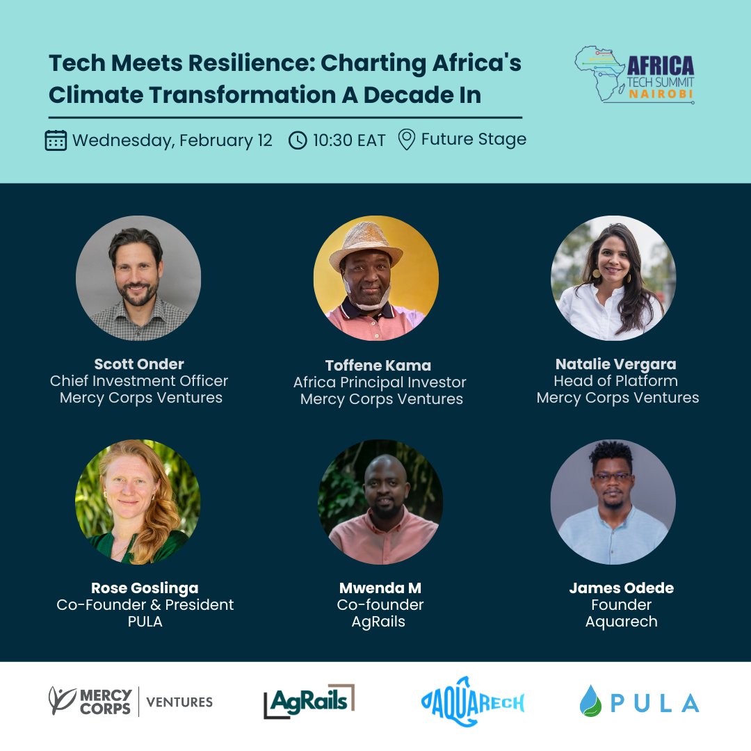 ProsperGV's tweet photo. Will you be in Nairobi next week at @AfricaTechSMT?
 
@ScottOnder and @tkanet will join industry leaders and MCV portfolio companies for the panel 'Tech Meets Resilience: Charting Africa's Climate Transformation A Decade In' on Wed, Feb 12, at 10:30 AM EAT.

Join us! 

#ATSNBO https://t.co/vY2iEaKAMi