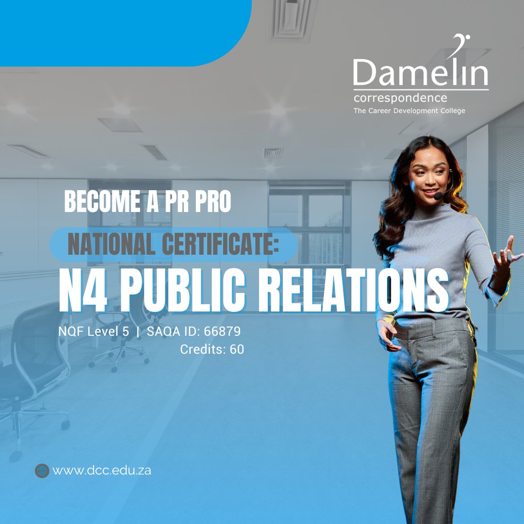 Unlock endless opportunities to create, connect, and inspire with DCC's National Certificate: N4 Public Relations.
Work in a dynamic industry where you shape narratives, build powerful relationships, and leave a lasting impact.  bit.ly/4hgbqeh  

#PublicRelations  #DCC